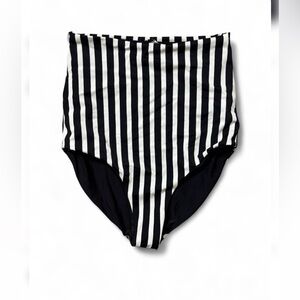 Black and White Striped High-Waisted Swimsuit